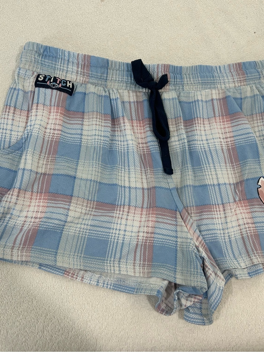 Disney Stitch Plaid Cotton Pajama Shorts in Light Blue, Pink & White